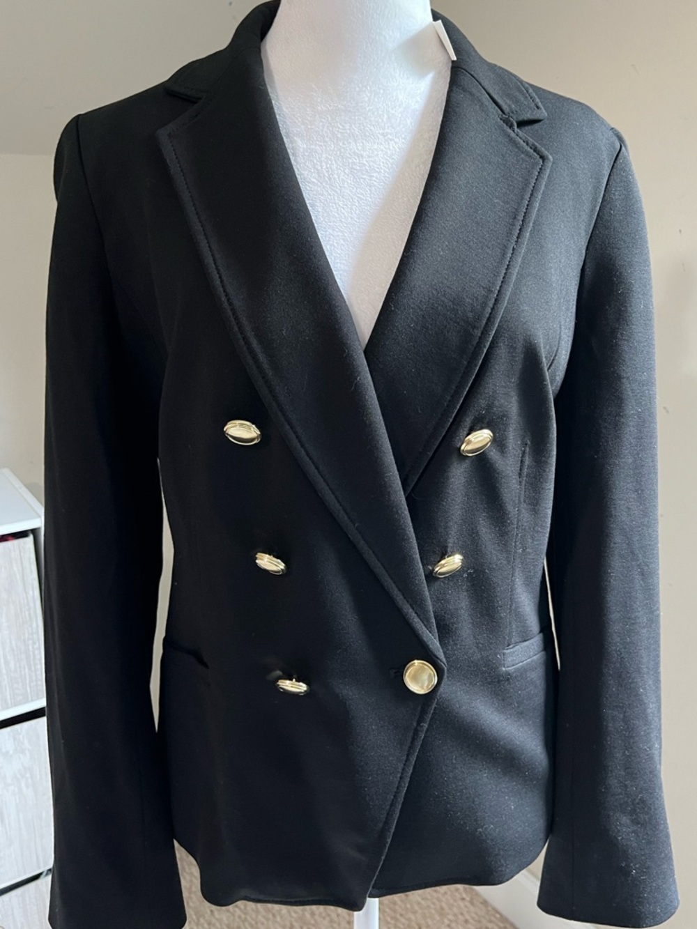 Talbots Black Double-Breasted Blazer with Gold Buttons